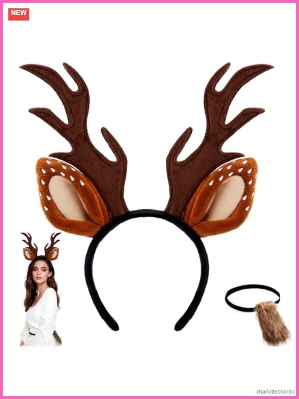 Deer Antler Headband with Fawn Tail Set Costume Accessory